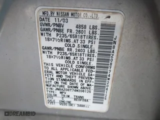 2004 Nissan Murano SL with VIN JN8AZ08T74W206125, listed as a IAAI auction lot 42045537 with 159,277 mi miles. Bid and sale history available at carsss.com. Image 9.