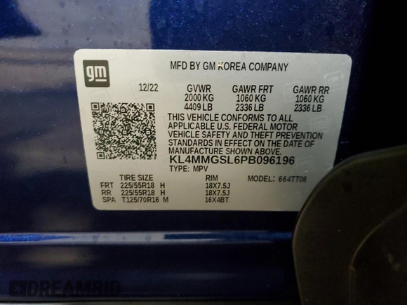 2023 Buick Encore GX Essence with VIN KL4MMGSL6PB096196, listed as a Copart auction lot 43538065 with 14,523 mi miles and Salvage title. Bid and sale history available at DreamBid. Image 13.