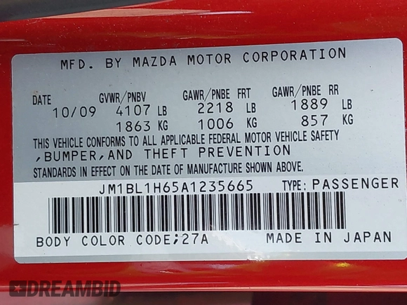 2010 Mazda 3 S Sport with VIN JM1BL1H65A1235665, listed as a IAAI auction lot 42004072 with 132,513 mi miles and . Bid and sale history available at DreamBid. Image 9.