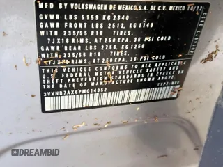 2023 Volkswagen Tiguan SE с VIN 3VVNB7AX6PM014952, выставлен на аукционе Copart как лот 64737925 с пробегом Не указан миль и Списание • Salvage title. История ставок и продаж доступна на DreamBid. Изображение 12.