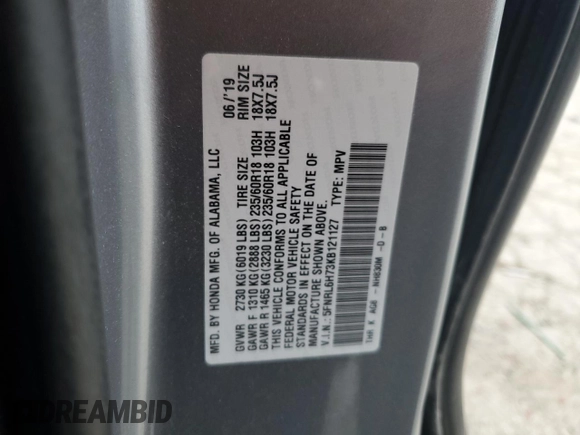 2019 Honda Odyssey EX-L z VIN 5FNRL6H73KB121127, wystawiony jako Copart lot #53118835 z przebiegiem 87 261 mil mil oraz Szkoda całkowita • Salvage title. Historia ofert i sprzedaży dostępna na DreamBid. Obrazek 13.