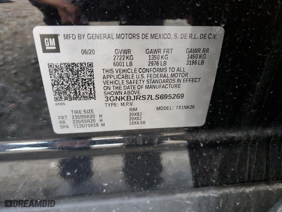 2020 Chevrolet Blazer LT with VIN 3GNKBJRS7LS695269, listed as a Copart auction lot 87037324 with 69,433 mi miles and Salvage Title. Bid and sale history available at carsss.com. Image 13.
