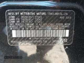 2014 Mitsubishi Mirage ES with VIN ML32A4HJ4EH004817, listed as a IAAI auction lot 42652590 with 155,186 mi miles and . Bid and sale history available at DreamBid. Image 9.