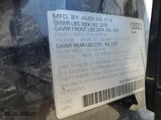 2018 Audi A4 allroad Premium Plus with VIN WA18NAF49JA123631, listed as a Copart auction lot 55131874 with 0 mi miles. Bid and sale history available at carsss.com. Image 12.