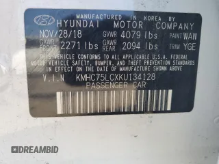 2019 Hyundai Ioniq SEL with VIN KMHC75LCXKU134128, listed as a Copart auction lot 44266015 with 59,390 mi miles and Salvage Title. Bid and sale history available at DreamBid. Image 13.