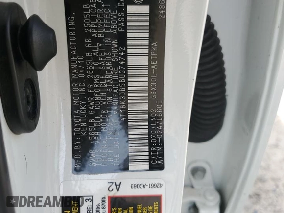 2011 Toyota Avalon with VIN 4T1BK3DB5BU374742, listed as a Copart auction lot 61616805 with Not provided miles and Clean title. Bid and sale history available at DreamBid. Image 14.