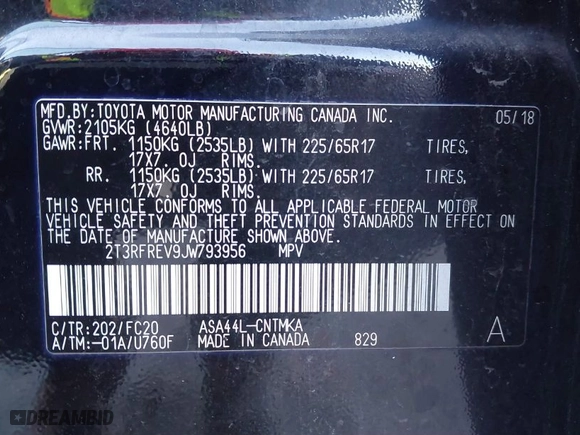 2018 Toyota RAV4 XLE with VIN 2T3RFREV9JW793956, listed as a IAAI auction lot 41012152 with 77,033 mi miles. Bid and sale history available at carsss.com. Image 9.