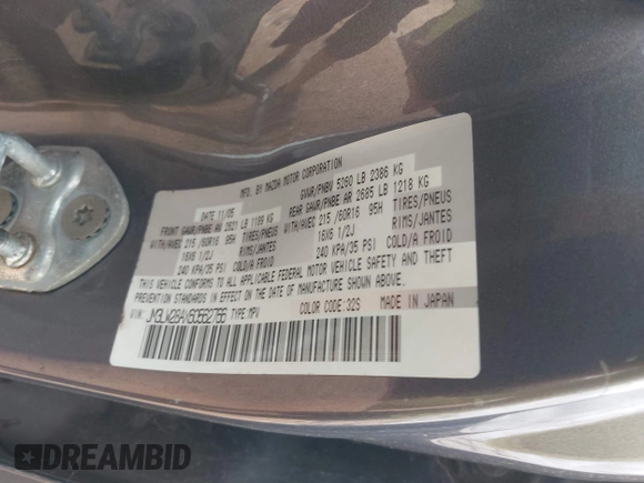 2006 Mazda MPV LX with VIN JM3LW28AX60562766, listed as a IAAI auction lot 42538715 with 161,855 mi miles and . Bid and sale history available at DreamBid. Image 9.