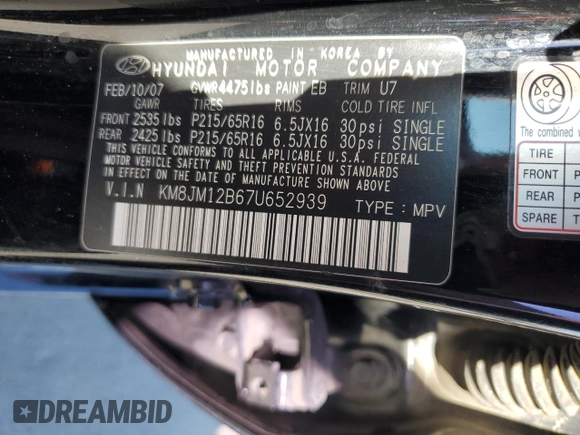 2007 Hyundai Tucson GLS with VIN KM8JM12B67U652939, listed as a Copart auction lot 73790634 with 155,199 mi miles and Clean Title. Bid and sale history available at carsss.com. Image 13.