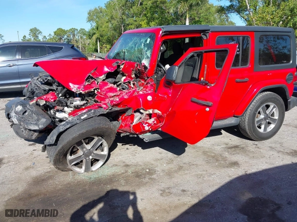 2019 Jeep Wrangler Unlimited Sahara with VIN 1C4HJXEG4KW551806, listed as a IAAI auction lot 41848718 with 97,690 mi miles. Bid and sale history available at carsss.com. Image 17.