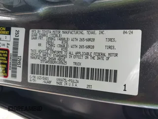2024 Toyota Tundra Limited with VIN 5TFWA5DB2RX185625, listed as a IAAI auction lot 41829342 with 16,023 mi miles and . Bid and sale history available at DreamBid. Image 9.