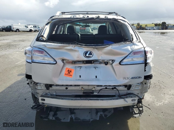 2012 Lexus RX 450h with VIN JTJBC1BA0C2433013, listed as a Copart auction lot 49457235 with 0 mi miles and Salvage Title. Bid and sale history available at carsss.com. Image 6.