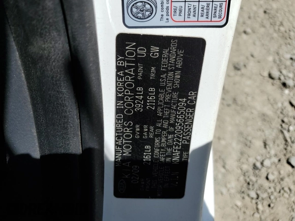 2009 Kia Spectra EX with VIN KNAFE222095665094, listed as a Copart auction lot 55830585 with 144,656 mi miles and Clean Title. Bid and sale history available at DreamBid. Image 12.
