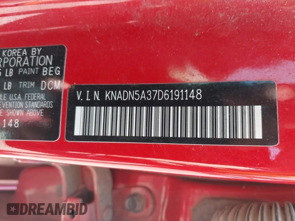 2013 Kia Rio SX with VIN KNADN5A37D6191148, listed as a IAAI auction lot 42502089 with Not provided miles and . Bid and sale history available at DreamBid. Image 9.