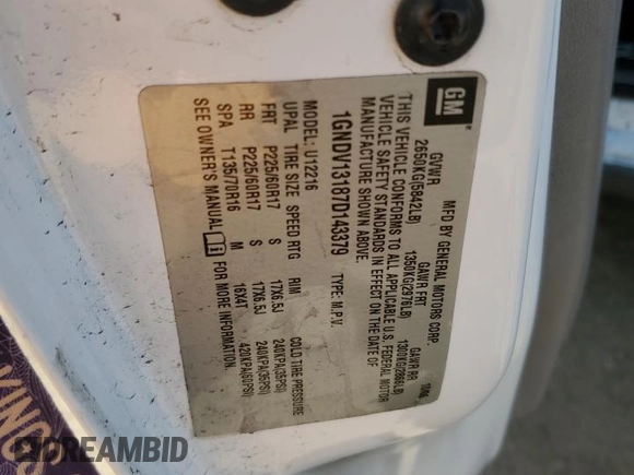 2007 Chevrolet Uplander with VIN 1GNDV13187D143379, listed as a Copart auction lot 55654934 with 236,545 mi miles and Salvage Title. Bid and sale history available at DreamBid. Image 13.