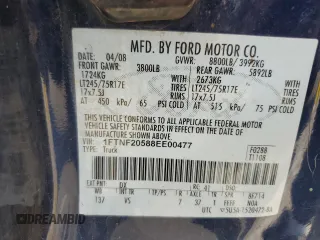 2008 Ford F-250 XL with VIN 1FTNF20588EE00477, listed as a Copart auction lot 61615835 with 351,235 mi miles and Salvage title. Bid and sale history available at DreamBid. Image 12.