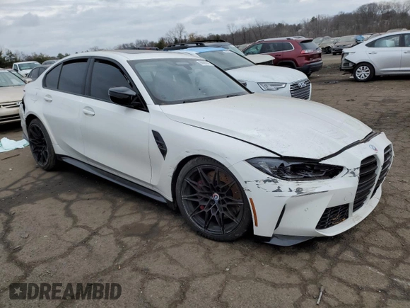2022 BMW M3 Competition xDrive z VIN WBS43AY08NFM90896, wystawiony jako Copart lot #88685375 z przebiegiem Nie podano mil oraz Szkoda całkowita • Salvage title. Historia ofert i sprzedaży dostępna na DreamBid. Obrazek 4.