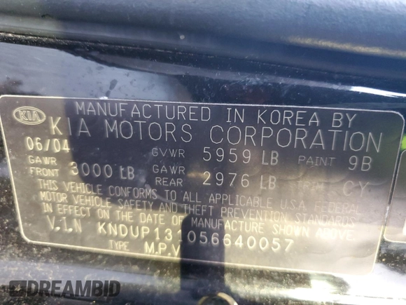 2005 Kia Sedona LX with VIN KNDUP131056640057, listed as a Copart auction lot 72153844 with 192,136 mi miles and Salvage Title. Bid and sale history available at carsss.com. Image 13.