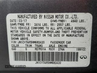 2017 Infiniti Q50 2.0t Premium with VIN JN1CV7AR5HM682420, listed as a Copart auction lot 43819665 with 117,620 mi miles and Salvage Title. Bid and sale history available at carsss.com. Image 14.