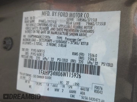 2006 Ford Focus S с VIN 1FAHP34N06W115926, выставлен на аукционе Copart как лот 59145555 с пробегом 263 717 миль миль и Списание • Salvage title. История ставок и продаж доступна на DreamBid. Изображение 13.