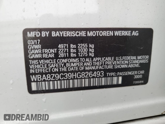 2017 BMW 3 Series 330i xDrive with VIN WBA8Z9C39HG826493, listed as a Copart auction lot 42208295 with 114,907 mi miles and Clean Title. Bid and sale history available at carsss.com. Image 12.