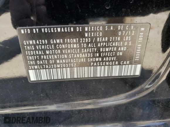 2013 Volkswagen Jetta TDI w/Premium с VIN 3VWLL7AJ2DM203752, выставлен на аукционе Copart как лот 52490645 с пробегом 189 888 миль миль и Чистый • Clean title. История ставок и продаж доступна на DreamBid. Изображение 12.