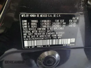 2016 Honda HR-V EX with VIN 3CZRU6H50GM743774, listed as a Copart auction lot 54089855 with 97,772 mi miles and Salvage Title. Bid and sale history available at DreamBid. Image 13.