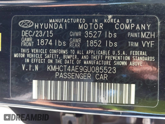 2016 Hyundai Accent SE z VIN KMHCT4AE9GU085523, wystawiony jako IAAI lot #42208002 z przebiegiem 94 653 mil mil oraz . Historia ofert i sprzedaży dostępna na DreamBid. Obrazek 9.