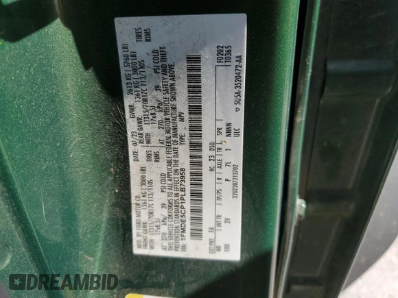 2023 Ford Bronco z VIN 1FMDE5CP1PLB73958, wystawiony jako Copart lot #58026345 z przebiegiem Nie podano mil oraz Szkoda całkowita • Salvage title. Historia ofert i sprzedaży dostępna na DreamBid. Obrazek 12.