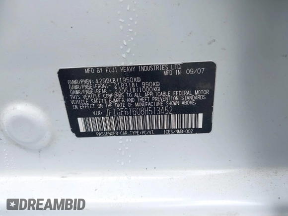 2008 Subaru Impreza i с VIN JF1GE61608H513452, выставлен на аукционе IAAI как лот 42481055 с пробегом 231 689 миль миль и . История ставок и продаж доступна на DreamBid. Изображение 9.