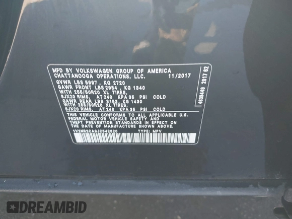 2018 Volkswagen Atlas SEL Premium with VIN 1V2NR2CA3JC542820, listed as a IAAI auction lot 41771245 with 68,462 mi miles and . Bid and sale history available at DreamBid. Image 9.