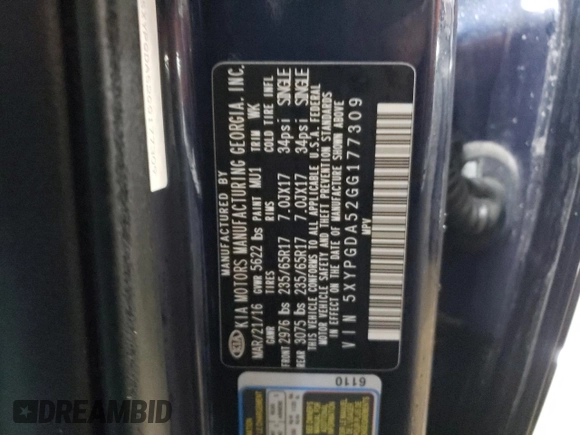 2016 Kia Sorento LX z VIN 5XYPGDA52GG177309, wystawiony jako Copart lot #47786225 z przebiegiem 85 872 mil mil oraz Szkoda całkowita • Salvage title. Historia ofert i sprzedaży dostępna na DreamBid. Obrazek 13.