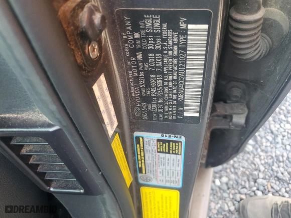 2010 Hyundai Veracruz Limited with VIN KM8NU4CC2AU121027, listed as a Copart auction lot 43829185 with 124,730 mi miles and Salvage Title. Bid and sale history available at carsss.com. Image 15.