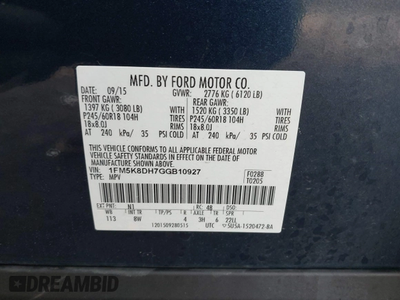 2016 Ford Explorer XLT with VIN 1FM5K8DH7GGB10927, listed as a IAAI auction lot 41695575 with 140,980 mi miles. Bid and sale history available at carsss.com. Image 9.