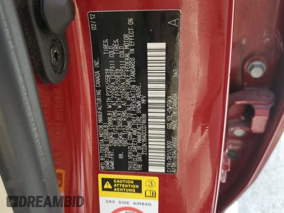 2012 Lexus RX 350 with VIN 2T2ZK1BA0CC078698, listed as a Copart auction lot 55251605 with 140,088 mi miles and Clean Title. Bid and sale history available at DreamBid. Image 13.