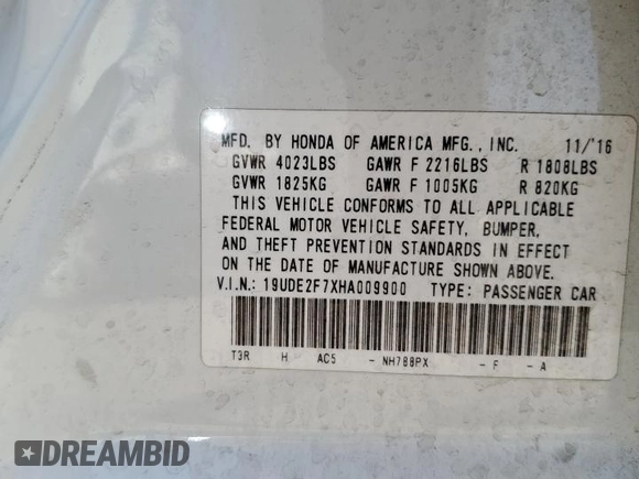 2017 Acura ILX Premium with VIN 19UDE2F7XHA009900, listed as a Copart auction lot 58033015 with 90,641 mi miles and Salvage title. Bid and sale history available at DreamBid. Image 12.