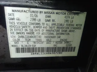 2006 Nissan Altima SE with VIN 1N4BL11EX6N367280, listed as a IAAI auction lot 38598069 with 113,551 mi miles. Bid and sale history available at carsss.com. Image 9.