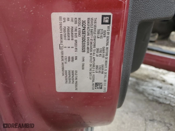 2013 Chevrolet Silverado 1500 LT with VIN 3GCPKSE75DG309328, listed as a Copart auction lot 46565565 with 0 mi miles and Salvage Title. Bid and sale history available at carsss.com. Image 13.