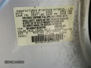 2011 Nissan Sentra SR with VIN 3N1AB6AP1BL697233, listed as a Copart auction lot 52480125 with 137,553 mi miles and Salvage Title. Bid and sale history available at DreamBid. Image 12.