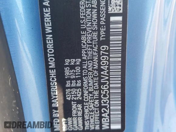 2018 BMW 2 Series 230i xDrive with VIN WBA2J3C56JVA49979, listed as a Copart auction lot 62429544 with 46,541 mi miles and Salvage title. Bid and sale history available at DreamBid. Image 12.