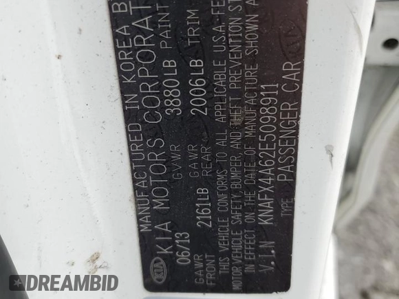 2014 Kia Forte LX with VIN KNAFX4A62E5098911, listed as a Copart auction lot 52994725 with 126,174 mi miles and Salvage Title. Bid and sale history available at carsss.com. Image 13.