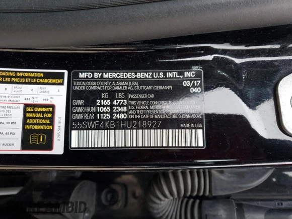 2017 Mercedes-Benz C 300 с VIN 55SWF4KB1HU218927, выставлен на аукционе Copart как лот 84212684 с пробегом Не указан миль и Списание • Salvage title. История ставок и продаж доступна на DreamBid. Изображение 12.