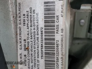 2002 Saab 9-3 z VIN YS3DF58K322008872, wystawiony jako Copart lot #47842625 z przebiegiem Nie podano mil oraz Tytuł czysty. Historia ofert i sprzedaży dostępna na DreamBid. Obrazek 12.