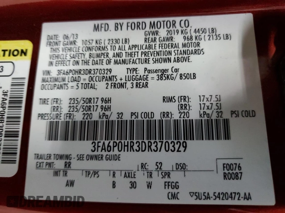 2013 Ford Fusion SE с VIN 3FA6P0HR3DR370329, выставлен на аукционе Copart как лот 64220235 с пробегом 146 120 миль миль и Чистый • Clean title. История ставок и продаж доступна на DreamBid. Изображение 12.