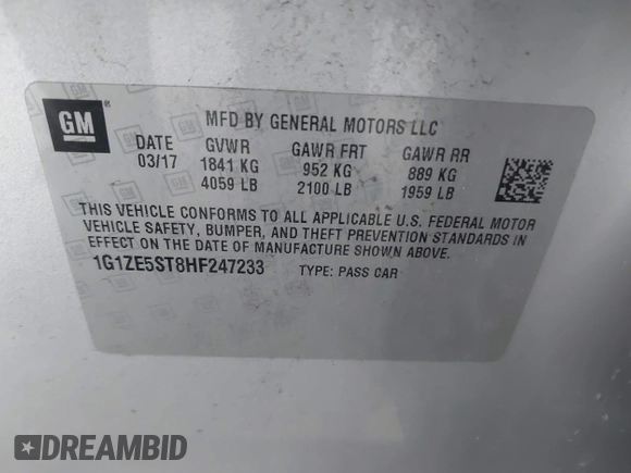 2017 Chevrolet Malibu LT with VIN 1G1ZE5ST8HF247233, listed as a IAAI auction lot 42119692 with 107,593 mi miles and . Bid and sale history available at DreamBid. Image 9.