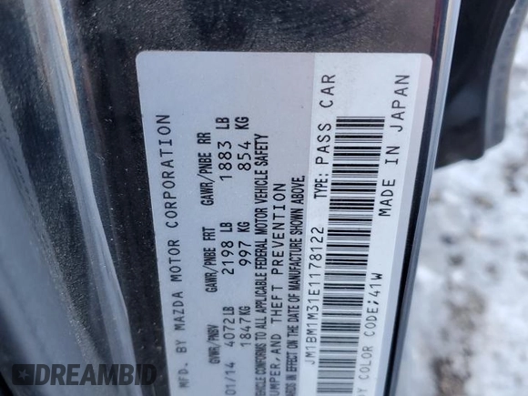 2014 Mazda 3 S Grand Touring with VIN JM1BM1M31E1178122, listed as a Copart auction lot 86832524 with 131,520 mi miles and Salvage title. Bid and sale history available at DreamBid. Image 12.
