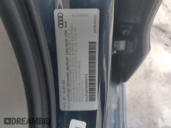 2014 Audi A6 Premium Plus with VIN WAUFGAFC5EN006719, listed as a Copart auction lot 54278245 with 150,104 mi miles and Salvage title. Bid and sale history available at DreamBid. Image 12.