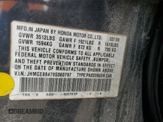 2009 Honda Fit Sport with VIN JHMGE88479S060797, listed as a Copart auction lot 54009135 with 167,914 mi miles and Salvage Title. Bid and sale history available at carsss.com. Image 12.
