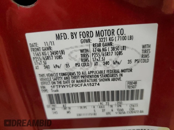 2012 Ford F-150 XL with VIN 1FTFW1CF0CFA15274, listed as a Copart auction lot 50953965 with 187,410 mi miles and Clean Title. Bid and sale history available at carsss.com. Image 12.