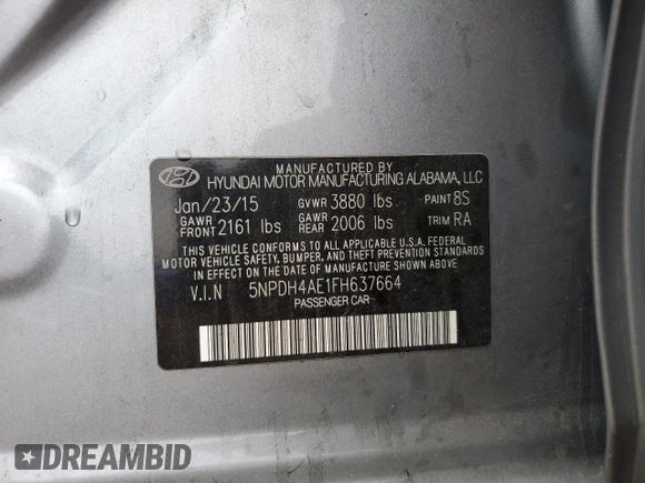2015 Hyundai Elantra SE z VIN 5NPDH4AE1FH637664, wystawiony jako Copart lot #80329264 z przebiegiem 123 641 mil mil oraz Szkoda całkowita • Salvage title. Historia ofert i sprzedaży dostępna na DreamBid. Obrazek 15.